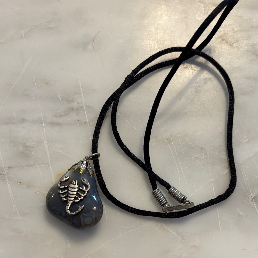 Black Cord Necklace with Gray Scorpion Pendant